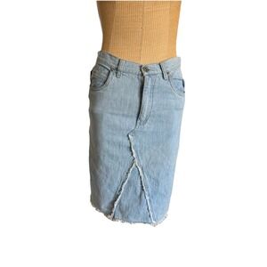 VTG 90s  Y2K Quizz New York Denim Jean MIDI Skirt- Light Wash- Western Boho Sz 4